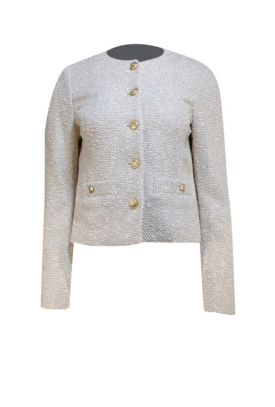 Rag & Bone - Beige & Gold Knit Crop Lady Jacket Sz 4 - Current Boutique