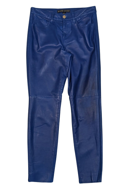 Ralph Lauren - Dark Blue Leather Skinny Leg Pants Sz 4 - Current Boutique