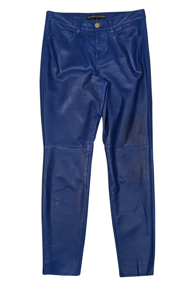 Ralph Lauren - Dark Blue Leather Skinny Leg Pants Sz 4 - Current Boutique