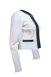 Ted Baker - Ivory Textured Zipper Jacket w/ Black Trim Sz 4 - Current Boutique