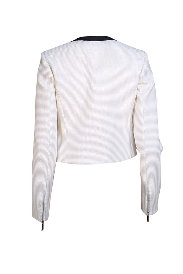 Ted Baker - Ivory Textured Zipper Jacket w/ Black Trim Sz 4 - Current Boutique