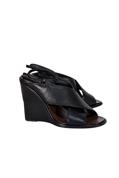 Tory Burch - Black Leather Wedge Heel Sz 7