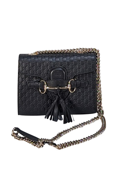Gucci - Black Leather Microguccissima Emily Mini Crossbody Bag