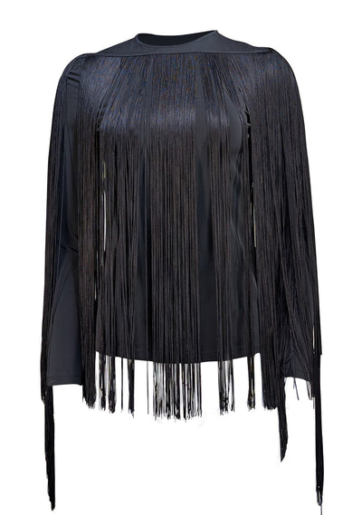Lafayette 148 - Black Fringe Covered Long Sleeve Shirt Sz S
