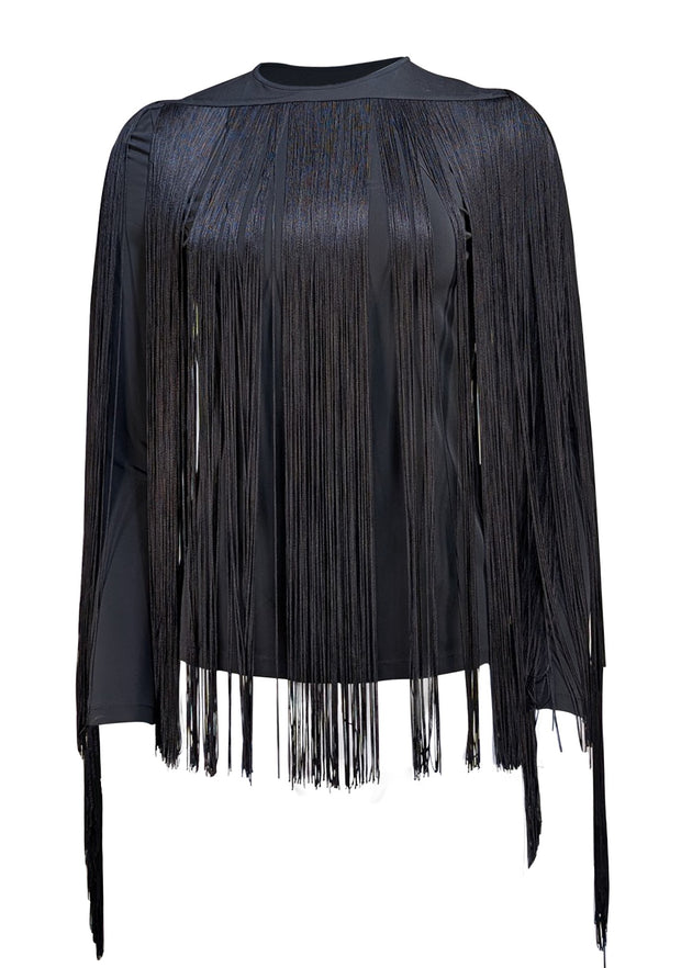 Lafayette 148 - Black Fringe Covered Long Sleeve Shirt Sz S