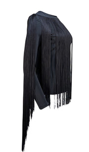 Lafayette 148 - Black Fringe Covered Long Sleeve Shirt Sz S