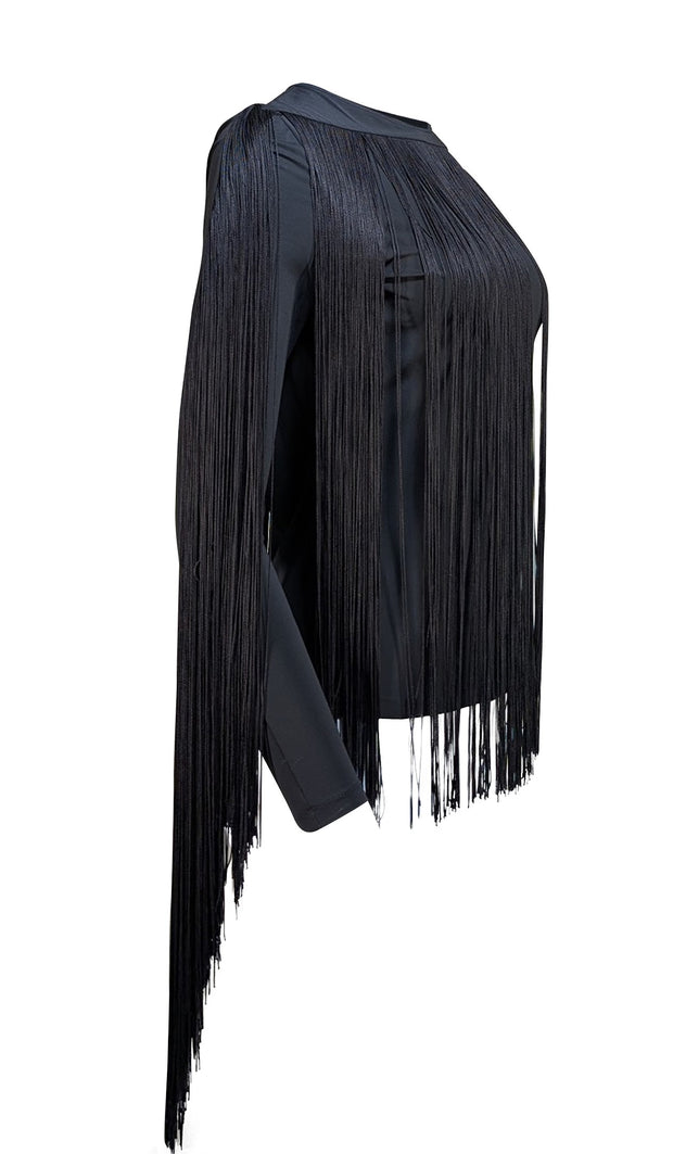 Lafayette 148 - Black Fringe Covered Long Sleeve Shirt Sz S