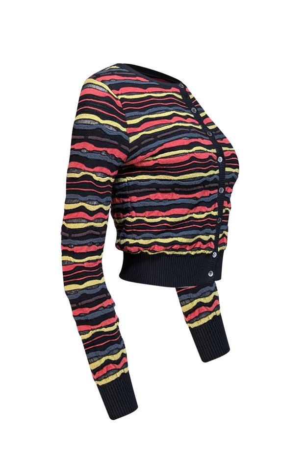 Missoni - Black, Red & Yellow Striped Knit Cardigan Sz 4 - Current Boutique