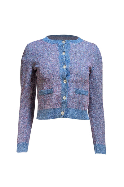 Sandro - Blue, Red, & Silver Metallic Button Front Cardigan Sz 4 - Current Boutique