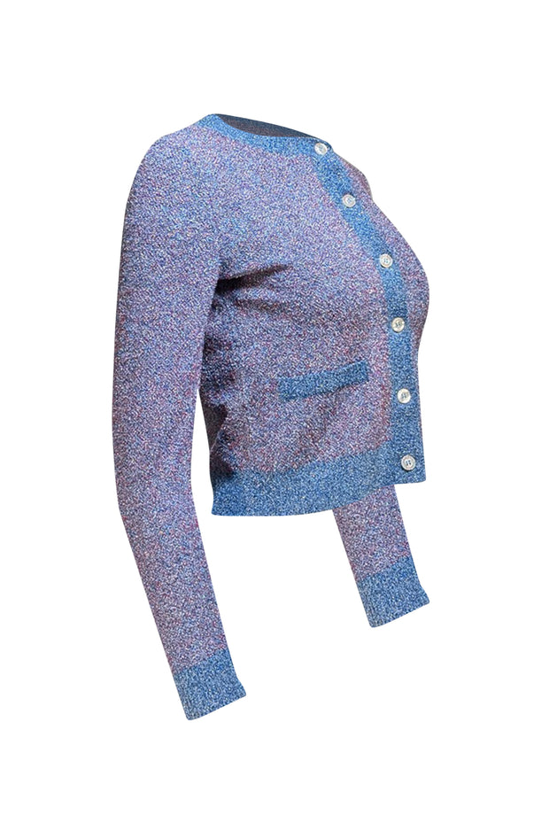 Sandro - Blue, Red, & Silver Metallic Button Front Cardigan Sz 4 - Current Boutique