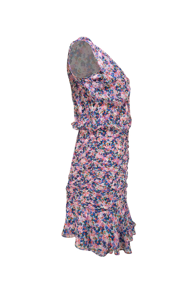 Veronica Beard - Lilac, Blue, & White Floral Print Silk Mini Dress Sz 8 - Current Boutique