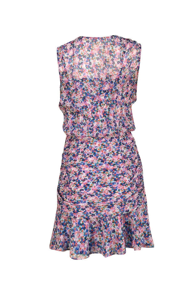Veronica Beard - Lilac, Blue, & White Floral Print Silk Mini Dress Sz 8 - Current Boutique
