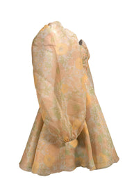 Selkie - Green & Yellow Floral Semi-Sheer Citrus Trip Puff Mini Dress Sz S - Current Boutique