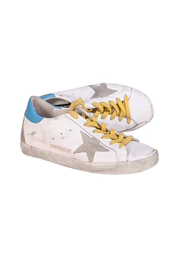 Golden Goose - Ivory Leather "Super Star" Sneakers w/ Teel Heel Sz 8 - Current Boutique