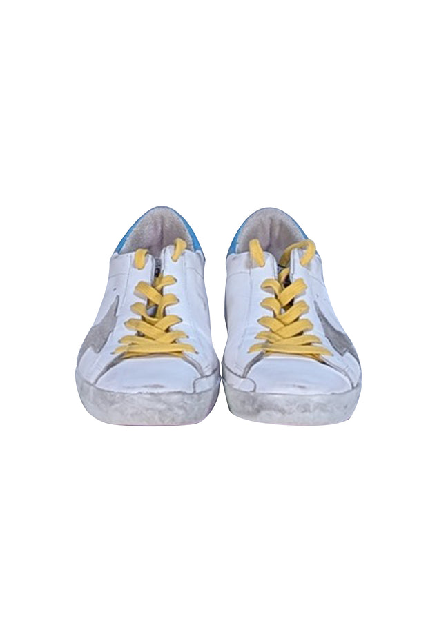Golden Goose - Ivory Leather "Super Star" Sneakers w/ Teel Heel Sz 8 - Current Boutique