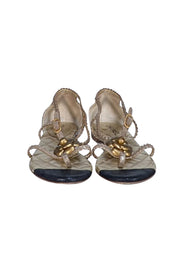 Chanel - Gold Quilted Strappy Thong Sandal Sz 9 - Current Boutique