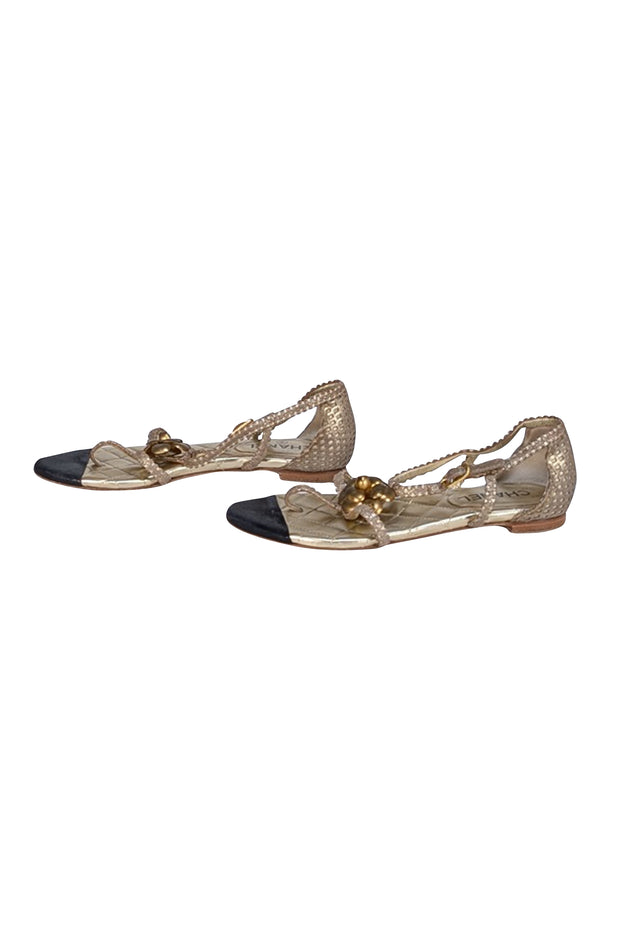 Chanel - Gold Quilted Strappy Thong Sandal Sz 9 - Current Boutique