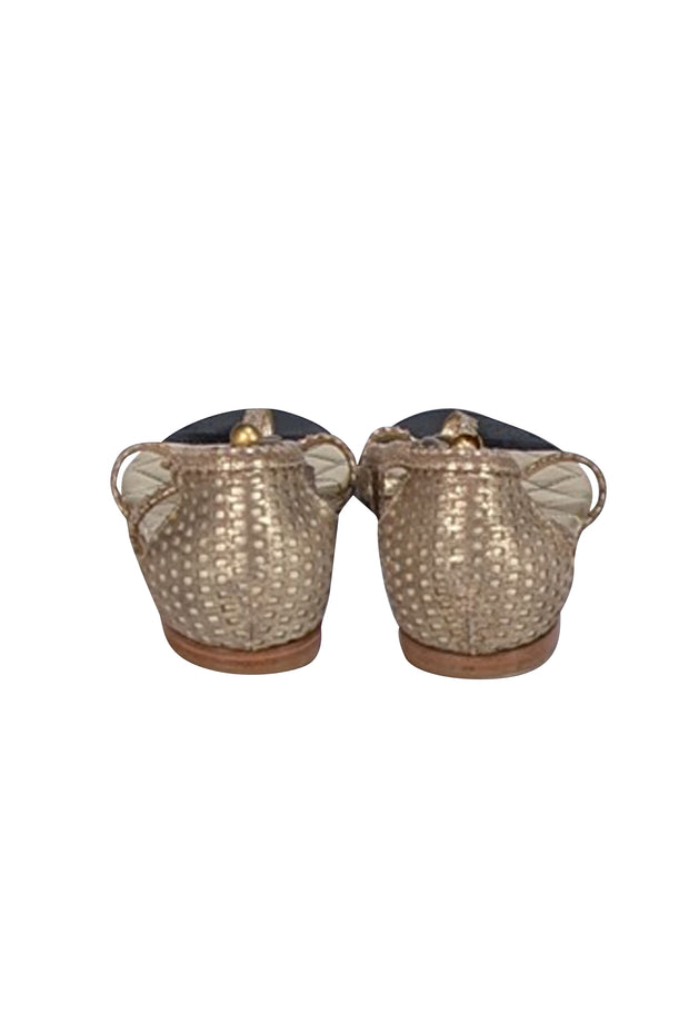 Chanel - Gold Quilted Strappy Thong Sandal Sz 9 - Current Boutique