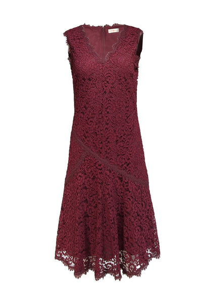 Tory Burch - Burgundy Lace Sleeveless V-Neck Dress Sz 6 - Current Boutique