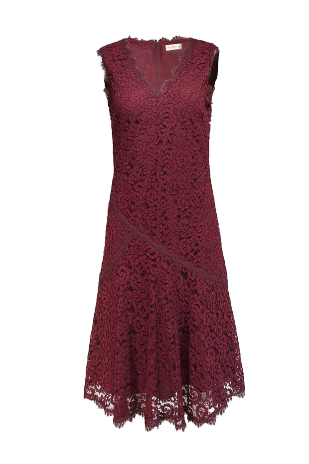 Tory Burch - Burgundy Lace Sleeveless V-Neck Dress Sz 6 - Current Boutique