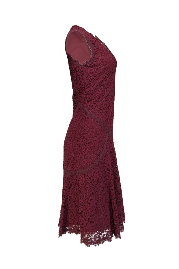 Tory Burch - Burgundy Lace Sleeveless V-Neck Dress Sz 6 - Current Boutique