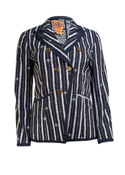 Tory Burch - Navy Blue & White Nautical Rope Print Blazer Sz 8 - Current Boutique
