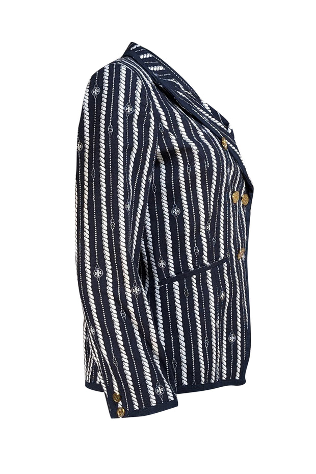Tory Burch - Navy Blue & White Nautical Rope Print Blazer Sz 8 - Current Boutique