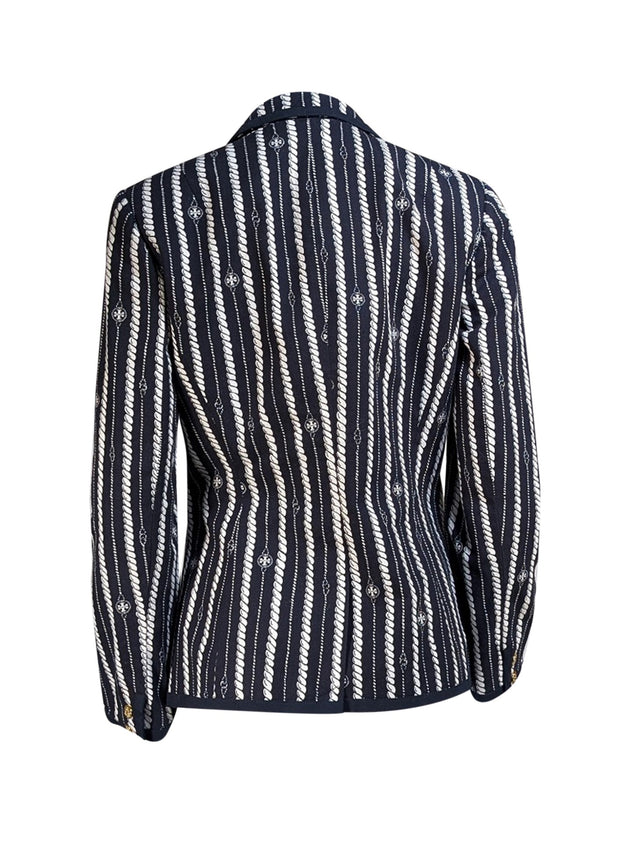 Tory Burch - Navy Blue & White Nautical Rope Print Blazer Sz 8 - Current Boutique