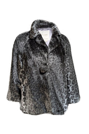 Kate Spade - Grey Leopard Print Faux Fur Coat Sz L - Current Boutique
