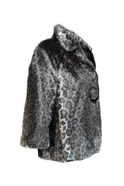 Kate Spade - Grey Leopard Print Faux Fur Coat Sz L - Current Boutique
