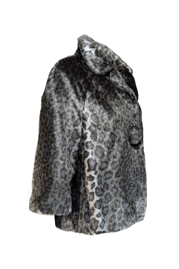 Kate Spade - Grey Leopard Print Faux Fur Coat Sz L - Current Boutique