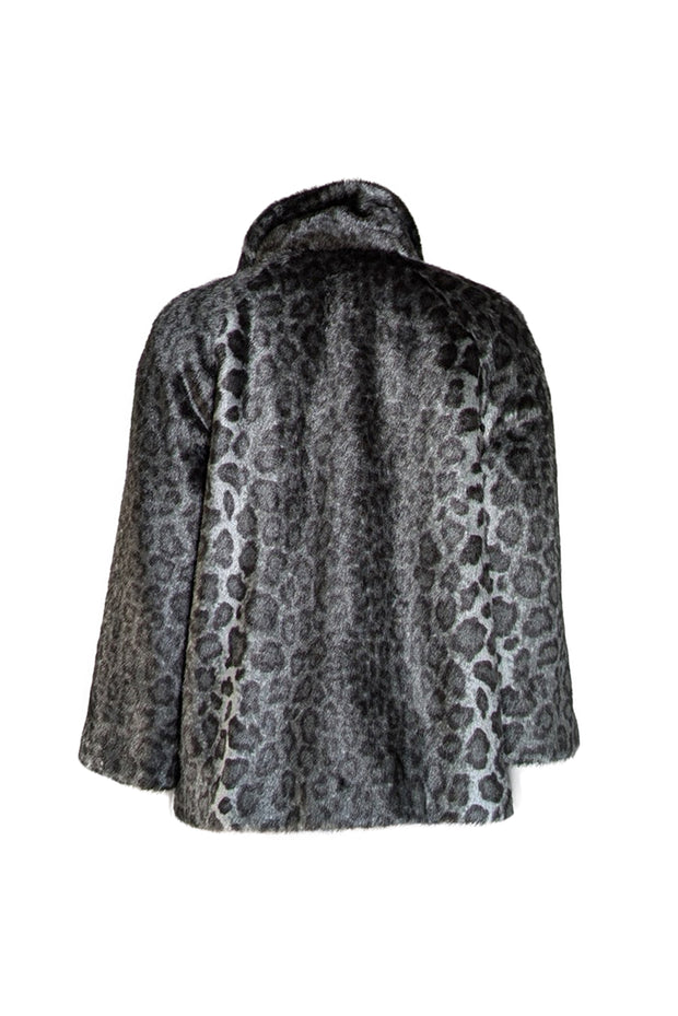 Kate Spade - Grey Leopard Print Faux Fur Coat Sz L - Current Boutique