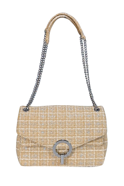 Sandro - Beige & Silver Tweed Front Flap Shoulder Bag - Current Boutique