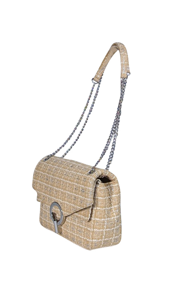 Sandro - Beige & Silver Tweed Front Flap Shoulder Bag - Current Boutique