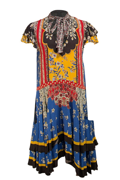 Alice & Olivia - Blue, Yellow, & Red Floral Multi "Moore" Tunic Dress Sz L - Current Boutique