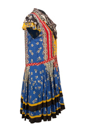 Alice & Olivia - Blue, Yellow, & Red Floral Multi "Moore" Tunic Dress Sz L - Current Boutique