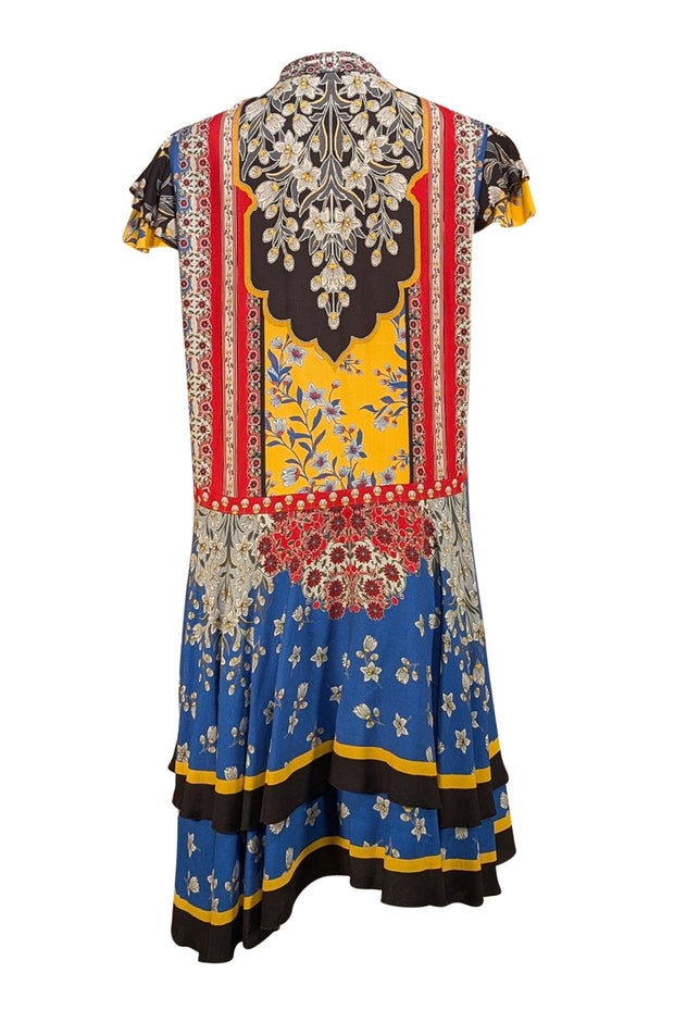 Alice & Olivia - Blue, Yellow, & Red Floral Multi "Moore" Tunic Dress Sz L - Current Boutique