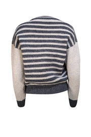 Yves Saint Laurent - Grey and White Wool Letterman Style Cardigan Sz S - Current Boutique