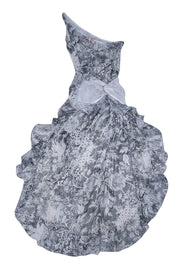 Rococo Sand - Gray & White Damask w/ Silver Stripes Midi Dress Sz S - Current Boutique