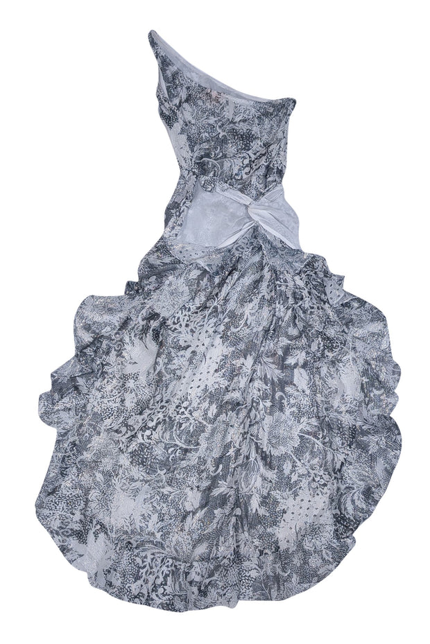 Rococo Sand - Gray & White Damask w/ Silver Stripes Midi Dress Sz S - Current Boutique