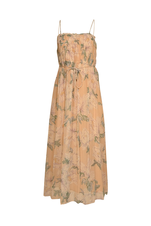 Intermix - Pastel Pink w/ Green & Lavender Floral Print Sleeveless Maxi Dress Sz 00 - Current Boutique