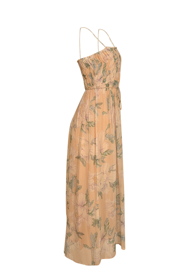 Intermix - Pastel Pink w/ Green & Lavender Floral Print Sleeveless Maxi Dress Sz 00 - Current Boutique