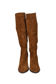 Jimmy Choo - Brown Suede Block Heel Tall Boots Sz 7 - Current Boutique