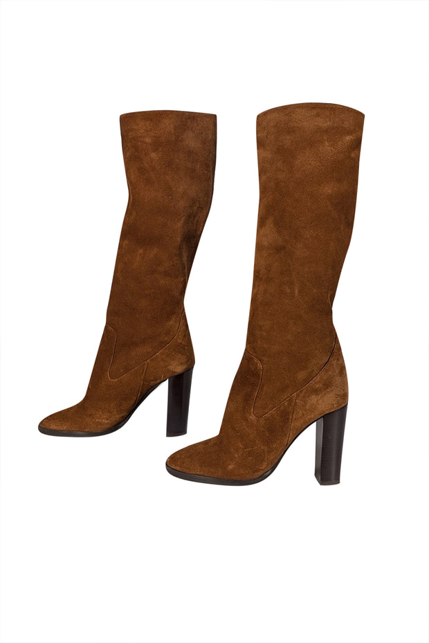 Jimmy Choo - Brown Suede Block Heel Tall Boots Sz 7 - Current Boutique