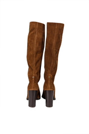 Jimmy Choo - Brown Suede Block Heel Tall Boots Sz 7 - Current Boutique