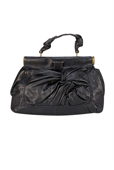 Hype - Black Leather Knot Front Detail Oblong Handbag - Current Boutique