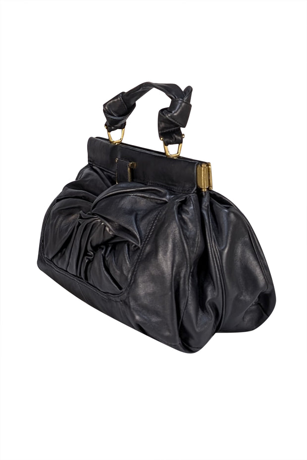Hype - Black Leather Knot Front Detail Oblong Handbag - Current Boutique