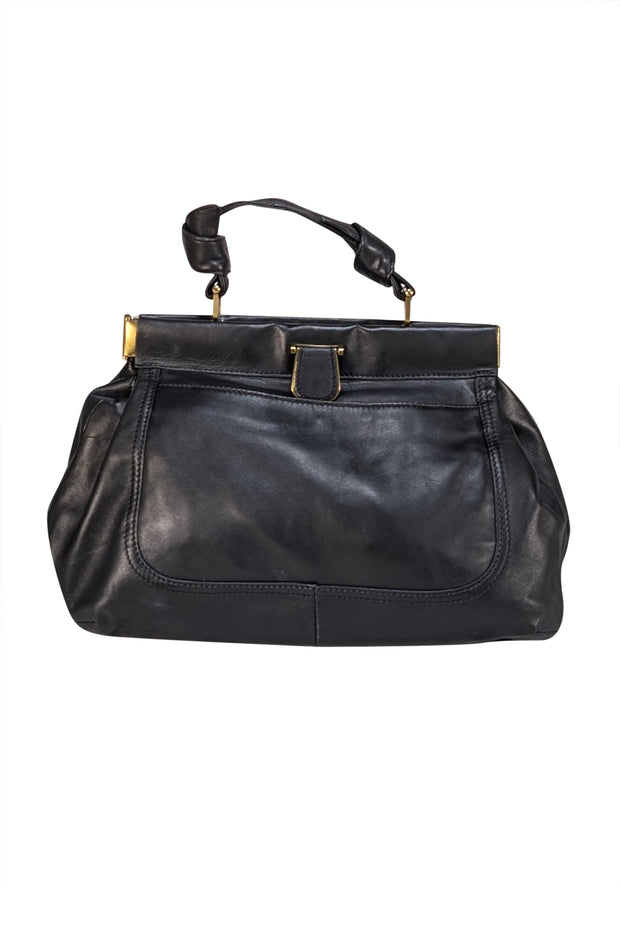 Hype - Black Leather Knot Front Detail Oblong Handbag - Current Boutique