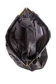 Hype - Black Leather Knot Front Detail Oblong Handbag - Current Boutique