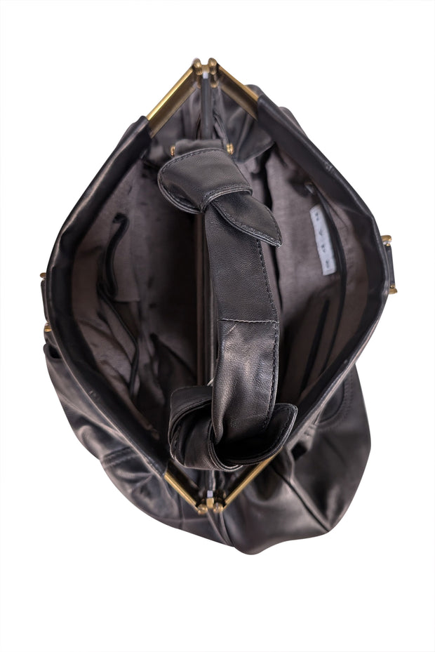 Hype - Black Leather Knot Front Detail Oblong Handbag - Current Boutique